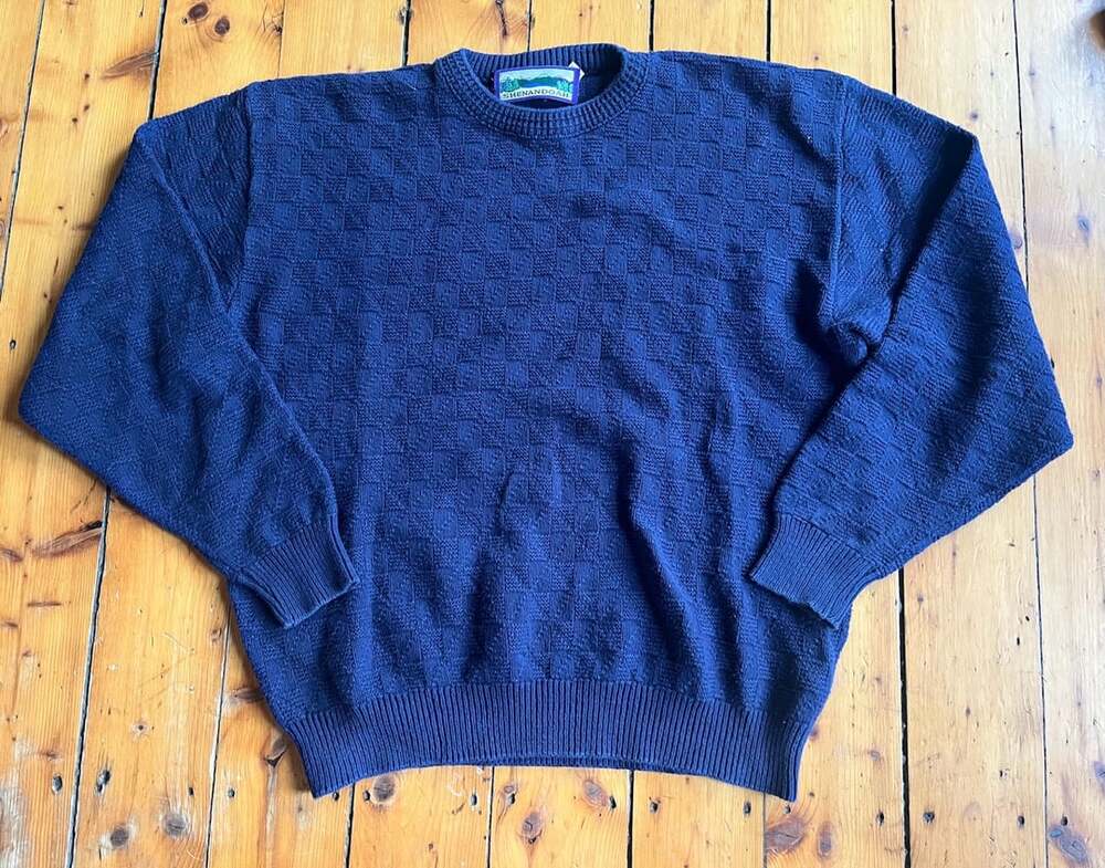 Vintage Shenandoah Basketweave Knit Sweater XL Dark Blue Made In USA